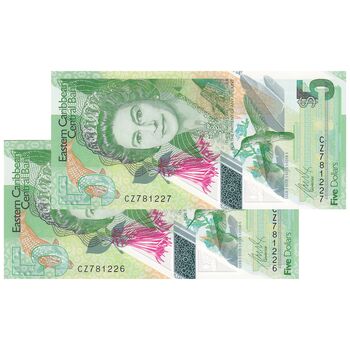 اسکناس 5 دلار بدون تاریخ (2021) الیزابت دوم - جفت - UNC64 - حوزه کارائیب شرقی