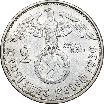 سکه 2 رایش مارک 1939J رایش سوم - AU58 - آلمان