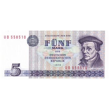 اسکناس 5 مارک 1975 جمهوری دموکراتیک - تک - UNC63 - آلمان