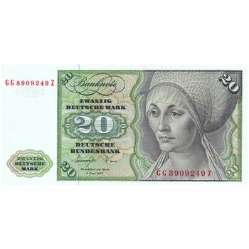 اسکناس 20 مارک 1977 جمهوری فدرال - تک - UNC63 - آلمان