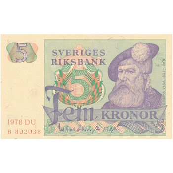 اسکناس 5 کرون 1978 کارل گوستاف شانزدهم - تک - UNC63 - سوئد