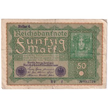 اسکناس 50 مارک 1919 جمهوری وایمار - تک - VF - آلمان