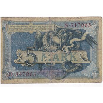 اسکناس 5 مارک 1904 ویلیام دوم - تک - VF - آلمان