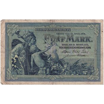 اسکناس 5 مارک 1904 ویلیام دوم - تک - VF - آلمان