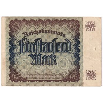 اسکناس 5000 مارک 1922 جمهوری وایمار - تک - VF - آلمان