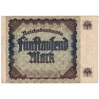 اسکناس 5000 مارک 1922 جمهوری وایمار - تک - VF - آلمان