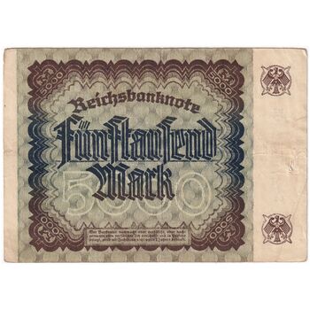 اسکناس 5000 مارک 1922 جمهوری وایمار - تک - VF - آلمان