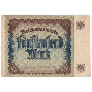 اسکناس 5000 مارک 1922 جمهوری وایمار - تک - VF - آلمان
