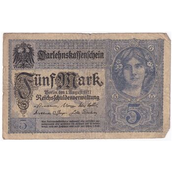 اسکناس 5 مارک 1917 ویلیام دوم - تک - VF - آلمان