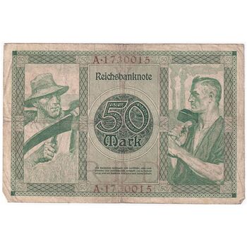 اسکناس 50 مارک 1920 جمهوری وایمار - تک - VF - آلمان