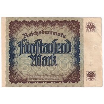 اسکناس 5000 مارک 1922 جمهوری وایمار - تک - EF - آلمان
