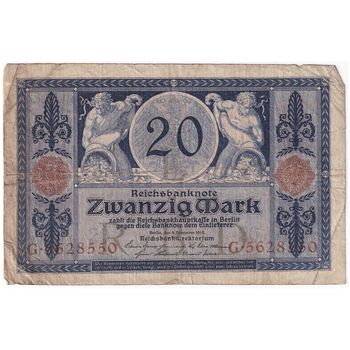 اسکناس 20 مارک 1915 ویلیام دوم - تک - F - آلمان
