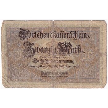 اسکناس 20 مارک 1914 ویلیام دوم - تک - F - آلمان
