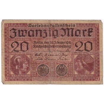 اسکناس 20 مارک 1918 ویلیام دوم - تک - F - آلمان
