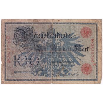 اسکناس 100 مارک 1908 ویلیام دوم - مهر قرمز - تک - F - آلمان