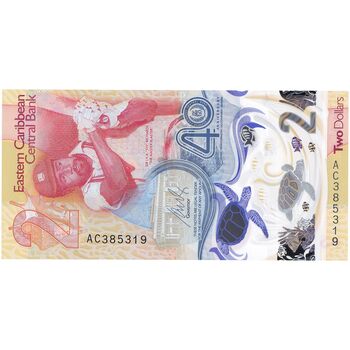 اسکناس 2 دلار 2023 چارلز سوم - تک - UNC65 - حوزه کارائیب شرقی