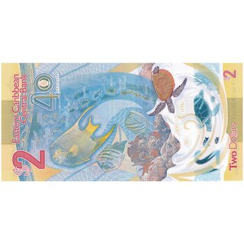 اسکناس 2 دلار 2023 چارلز سوم - تک - UNC65 - حوزه کارائیب شرقی