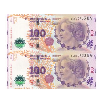 اسکناس 100 پزو بدون تاریخ (2016) جمهوری فدرال - جفت - UNC63 - آرژانتین
