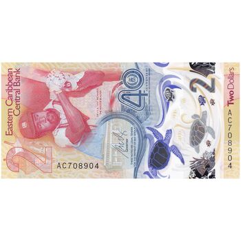 اسکناس 2 دلار 2023 چارلز سوم - تک - UNC64 - حوزه کارائیب شرقی