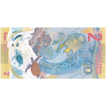 اسکناس 2 دلار 2023 چارلز سوم - تک - UNC64 - حوزه کارائیب شرقی
