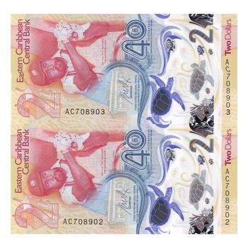 اسکناس 2 دلار 2023 چارلز سوم - جفت - UNC64 - حوزه کارائیب شرقی