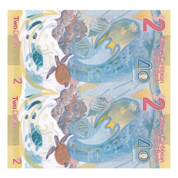 اسکناس 2 دلار 2023 چارلز سوم - جفت - UNC64 - حوزه کارائیب شرقی