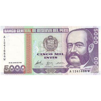 اسکناس 5000 اینتیس 1988 (28 ژوئن) جمهوری - تک - UNC63 - پرو