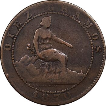 سکه 10 سنتیمو 1870 انفلاب با شکوه - VF30 - اسپانیا