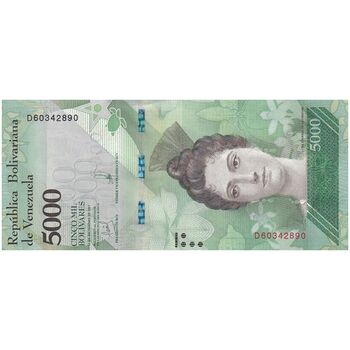 اسکناس 5000 بولیوار 2017 جمهوری بولیواری - تک - UNC62 - ونزوئلا