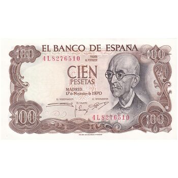 اسکناس 100 پزتا 1970 فرانسیسکو فرانکو - تک - UNC62 - اسپانیا