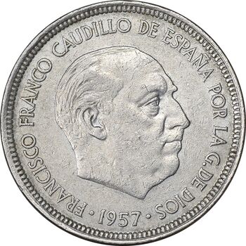 سکه 5 پزتا (75)1957 فرانکو کادیلو - AU50 - اسپانیا