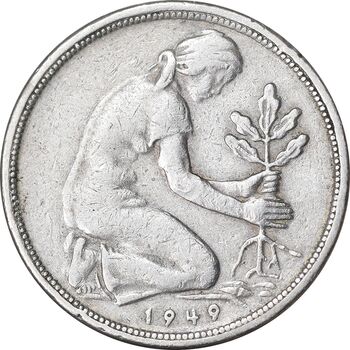 سکه 50 فینیگ 1949F جمهوری فدرال - EF45 - آلمان