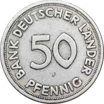 سکه 50 فینیگ 1949F جمهوری فدرال - EF45 - آلمان