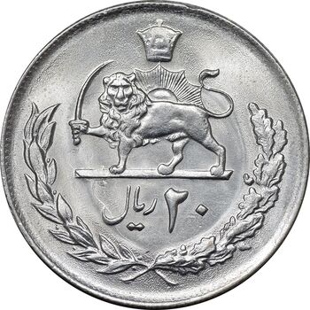 سکه 20 ریال 2537 - MS63 - محمد رضا شاه