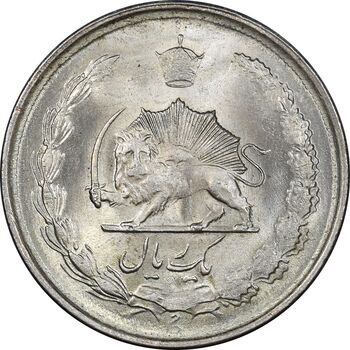 سکه 1 ریال 1323/2 نقره - سورشارژ تاریخ - نوع دو - MS63 - محمد رضا شاه