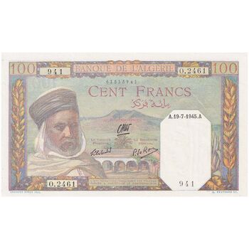اسکناس 100 فرانک 1945 مستعمره فرانسه - تک - UNC63 - الجزایر