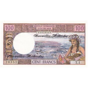 اسکناس 100 فرانک بدون تاریخ (1977) مالکیت مشترک انگلیسی-فرانسوی - Claude Panouillot & Marcel Theron - تک - UNC63 - وانوآتو (نیوهبریدز)