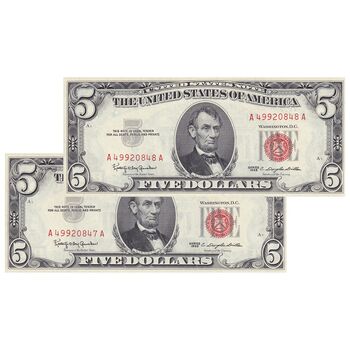 اسکناس 5 دلار 1963 جمهوری فدرال - مهر قرمز - جفت - UNC62 - آمریکا