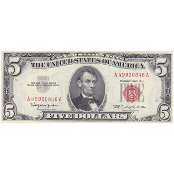 اسکناس 5 دلار 1963 جمهوری فدرال - مهر قرمز - تک - UNC62 - آمریکا