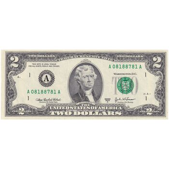 اسکناس 2 دلار 2003 جمهوری فدرال - A (بوستون) - تک - UNC62 - آمریکا