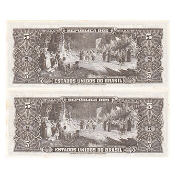 اسکناس 5 کروزریو بدون تاریخ(1962) جمهوری اول - امضای RFN, WMS - جفت - UNC62 - برزیل