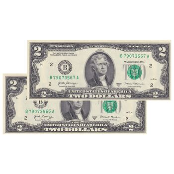 اسکناس 2 دلار 2017 جمهوری فدرال - B (نیویورک) - جفت - UNC61 - آمریکا