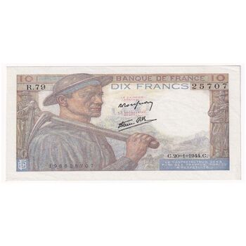 اسکناس 10 فرانک 1944 دولت فرانسه - تک - AU - فرانسه