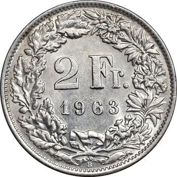 سکه 2 فرانک 1963 دولت فدرال - MS61 - سوئیس