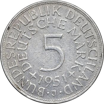 سکه 5 مارک 1951J جمهوری فدرال - EF40 - آلمان