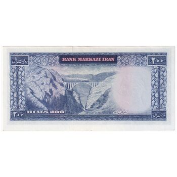 اسکناس 200 ریال (آموزگار - سمیعی) نوشته قرمز - ارور کادر - تک - UNC62 - محمد رضا شاه
