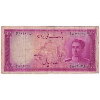 اسکناس 100 ریال سری سوم - تک - VF30 - محمد رضا شاه