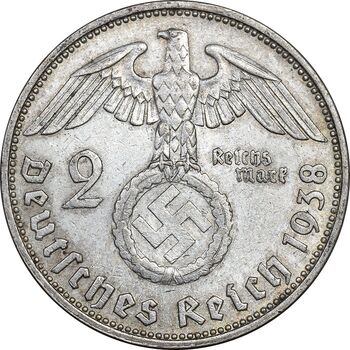 سکه 2 رایش مارک 1938J رایش سوم - AU55 - آلمان