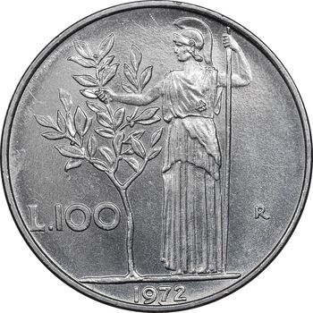 سکه 100 لیره 1972 جمهوری - AU58 - ایتالیا