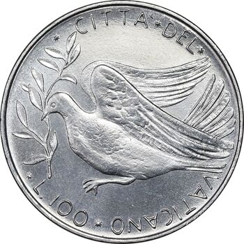 سکه 100 لیره 1975 پاپ پل ششم - MS62 - واتیکان